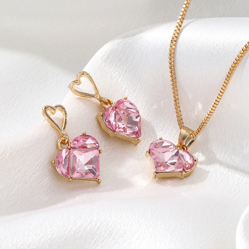 Pink Heart Jewelry Set - Earrings & Necklace