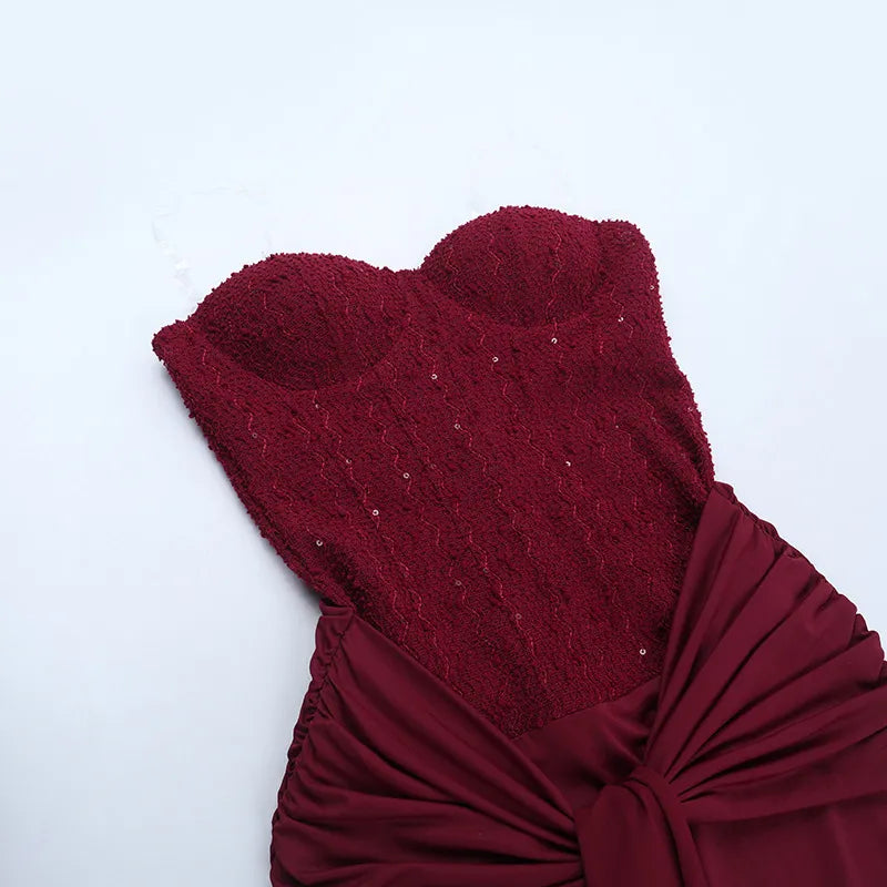 Strapless Slim-Fit Evening Dress - Wine Red