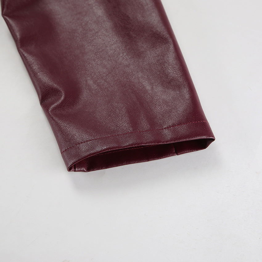 Retro Leather Jacket - Wine Red