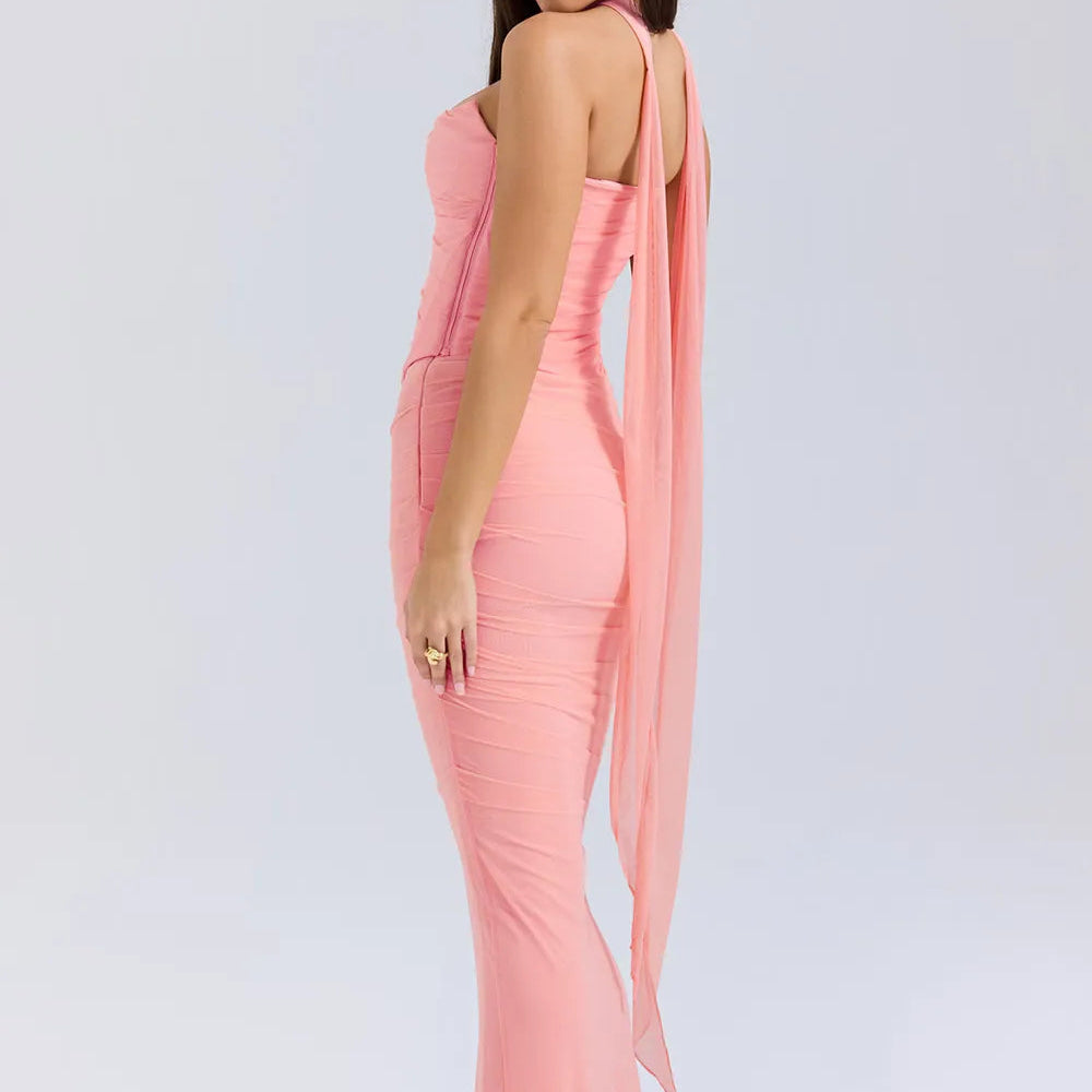 Tube Top & High-Waist Pencil Skirt Two-Piece Set - Pink