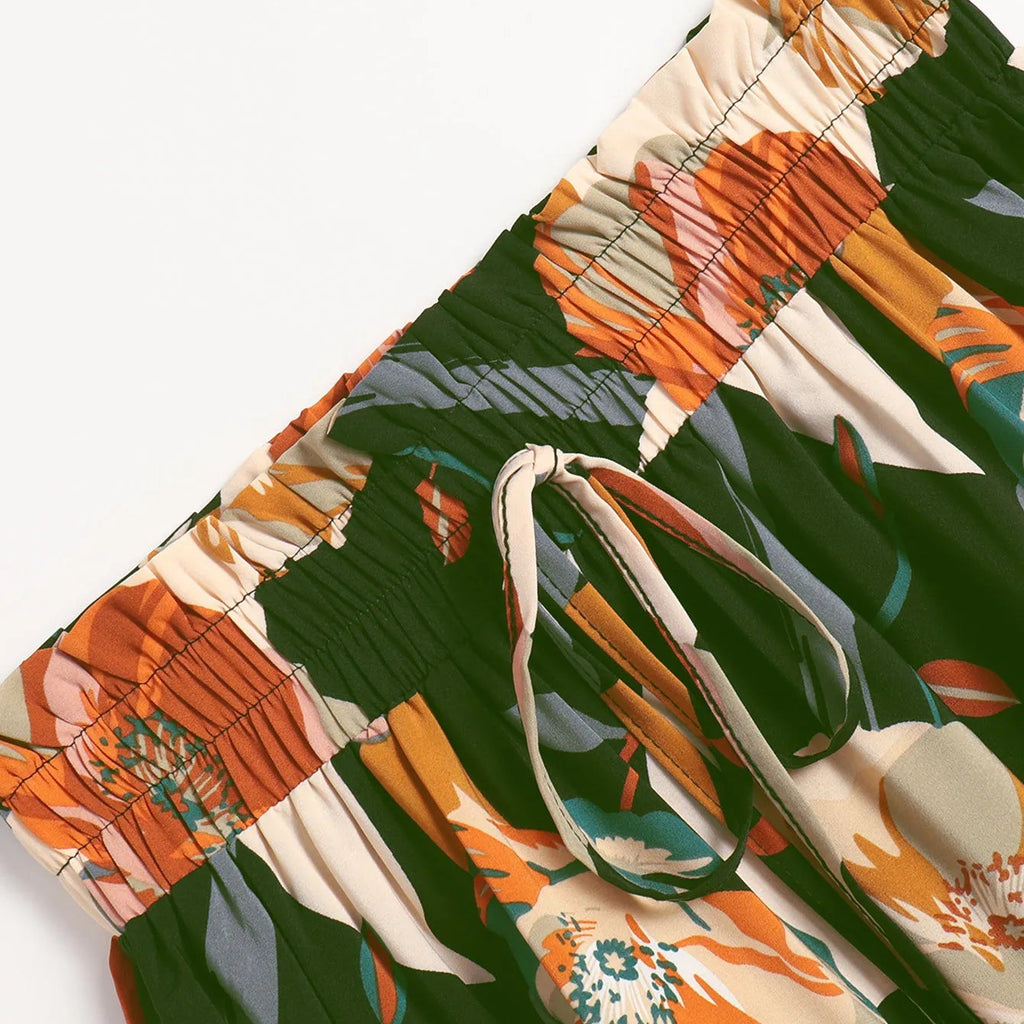 Floral Print Mid-Length A-Line Skirt - Green Floral