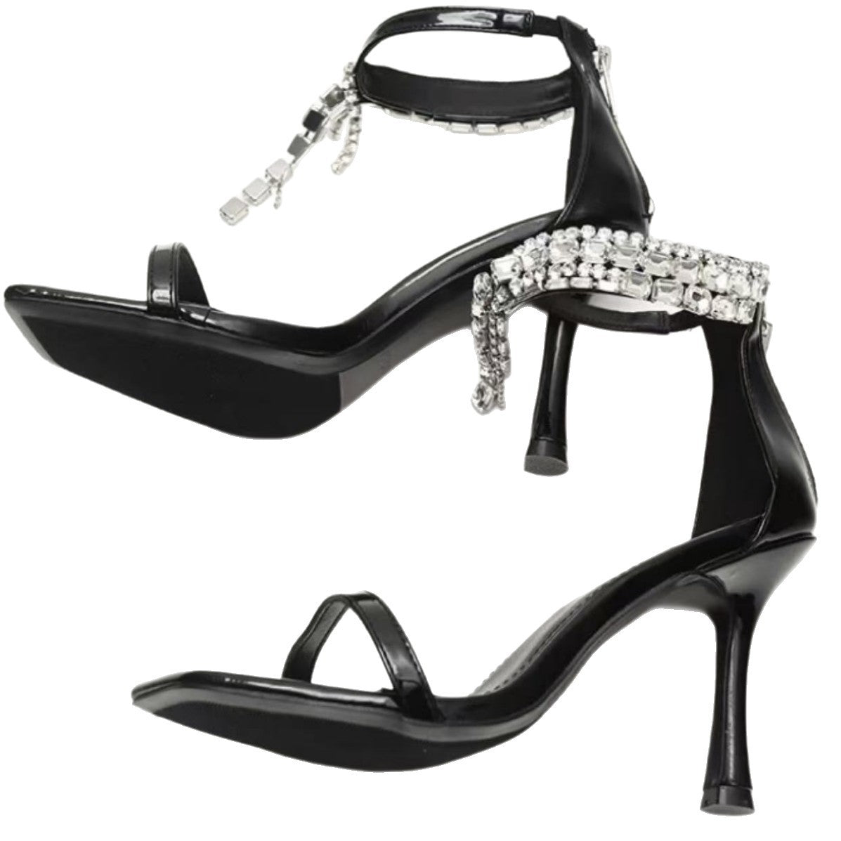 French-Style Rhinestone Open-Toe Stiletto Heels
