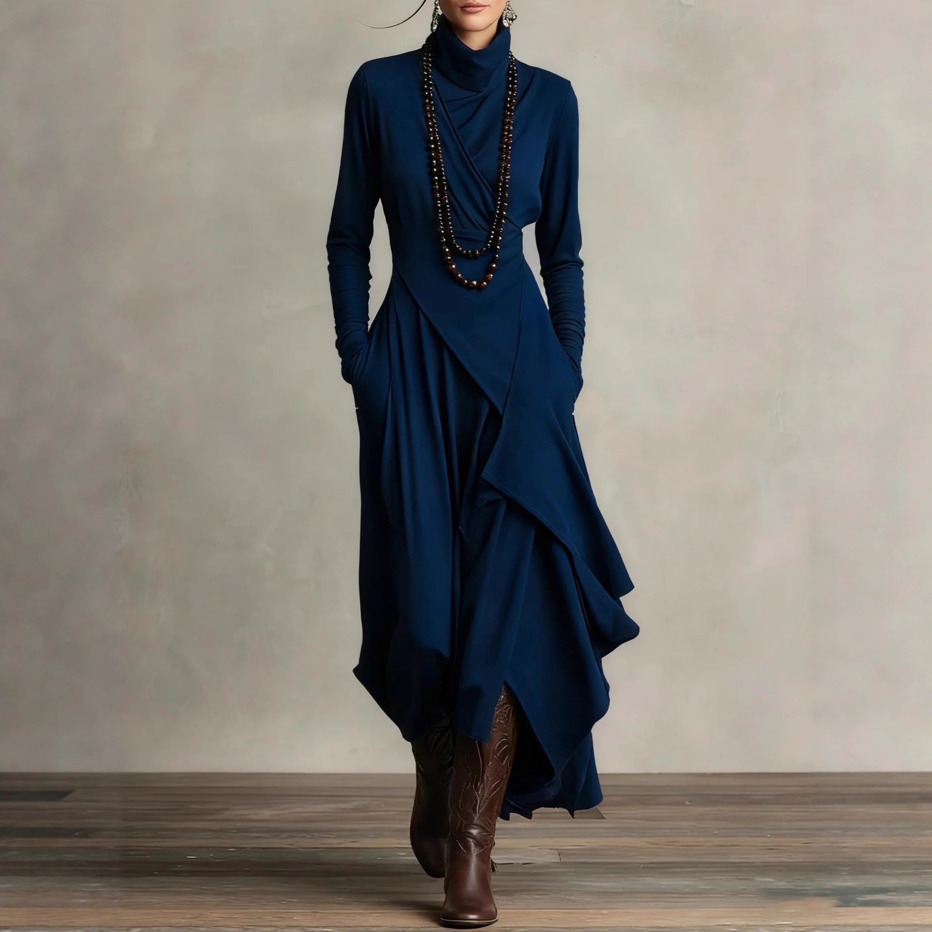 Cross Neck Knitted Maxi Dress - Royal Blue