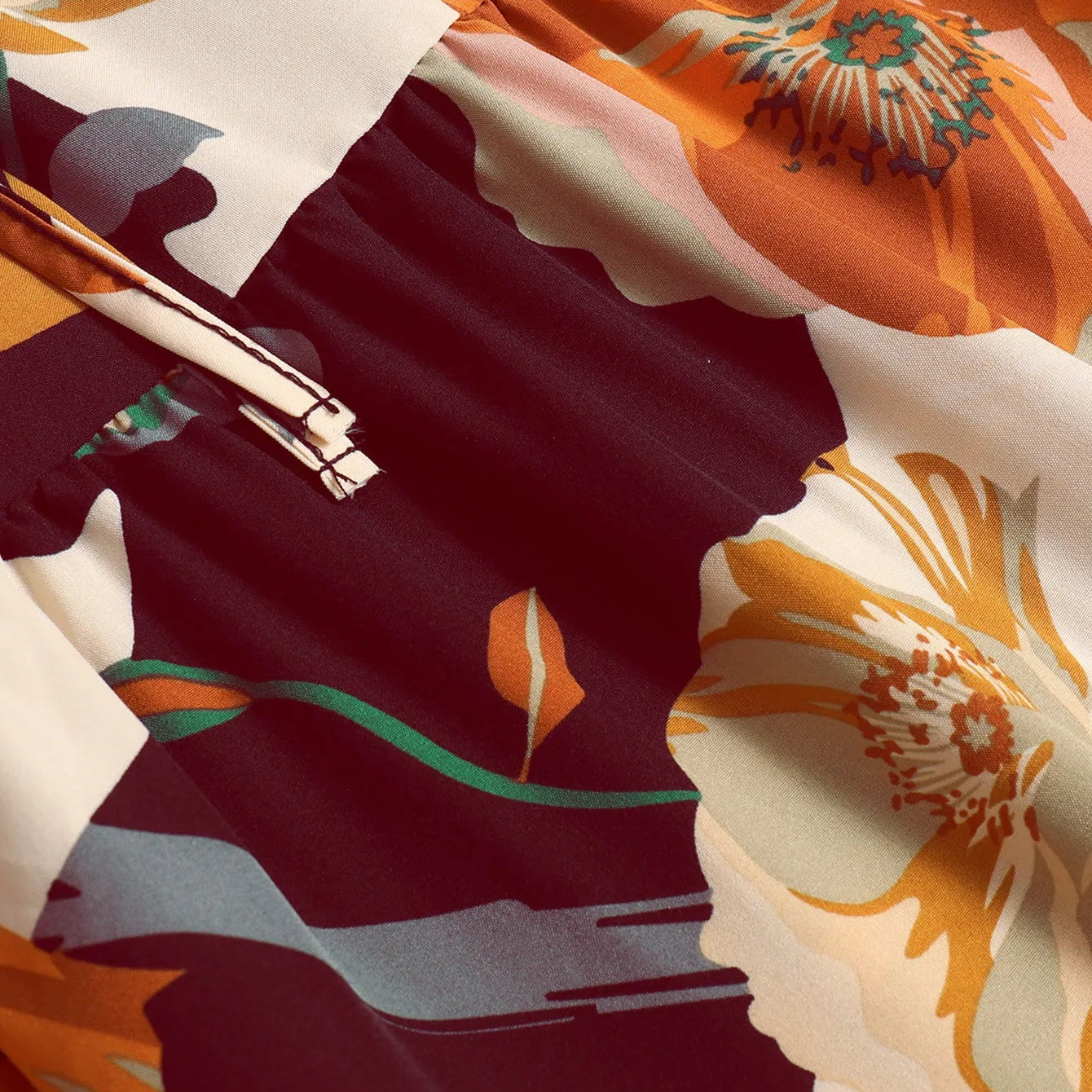 Floral Print Mid-Length A-Line Skirt - Burgundy Floral