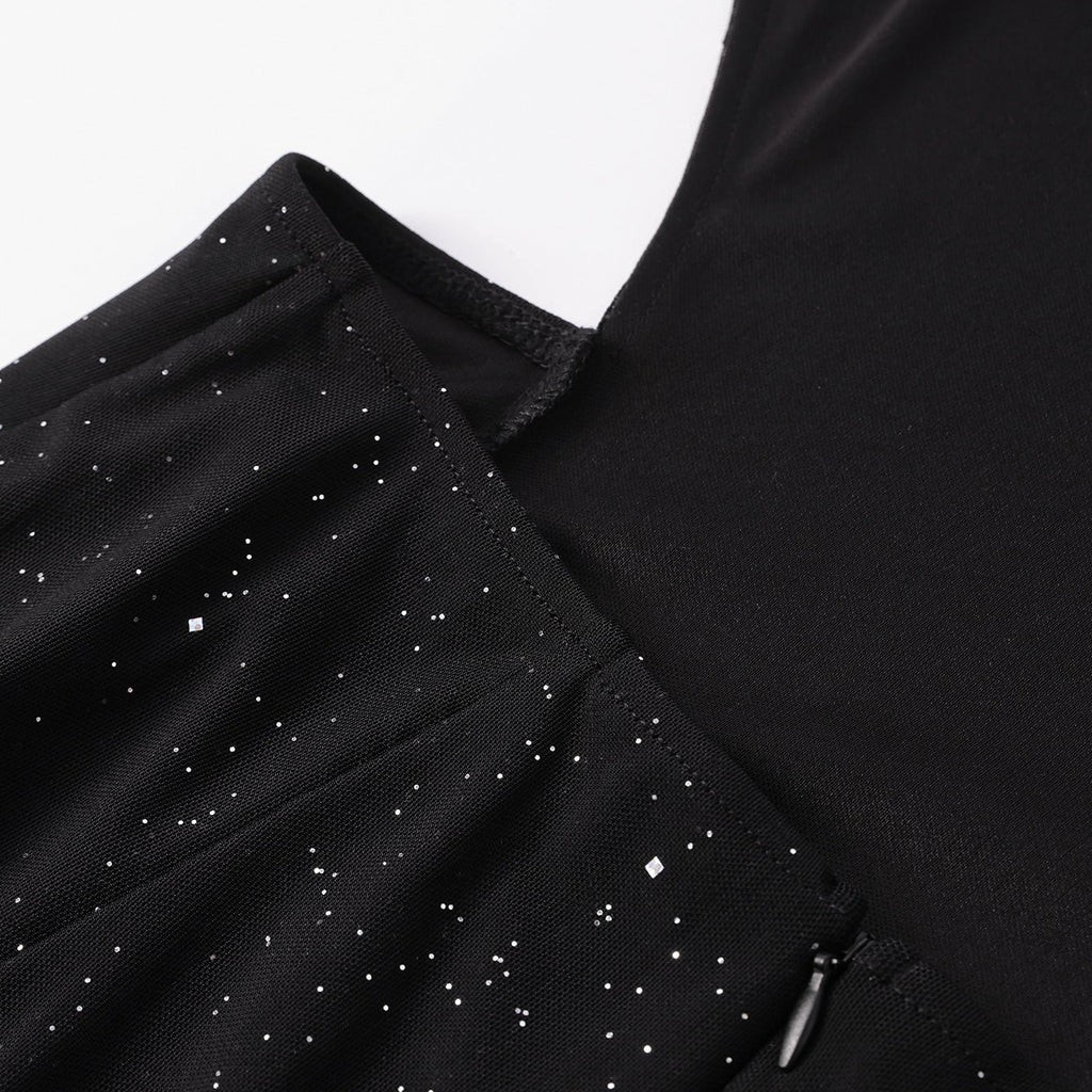 Backless High Split Mesh Maxi Dress – Black