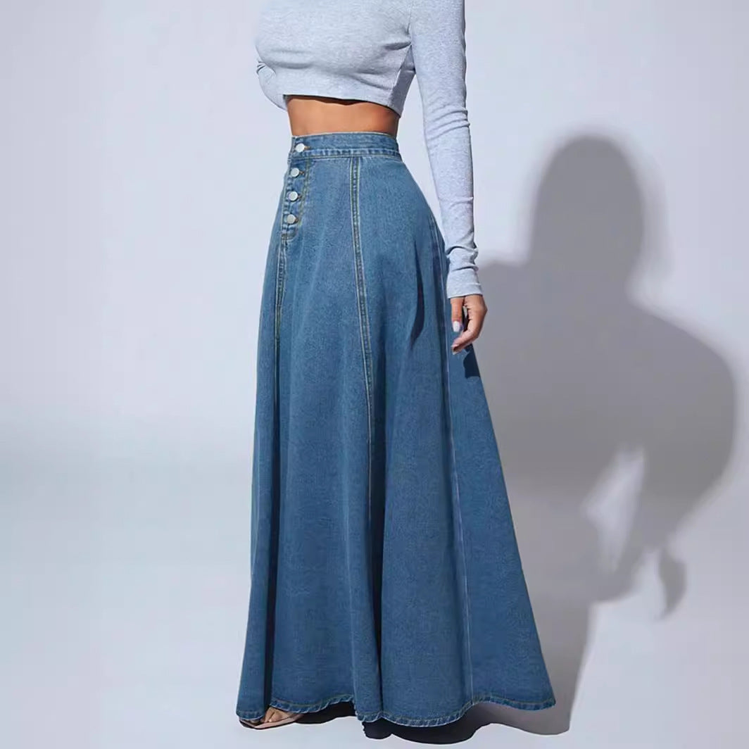 High-Waisted Denim Skirt - Dark Blue