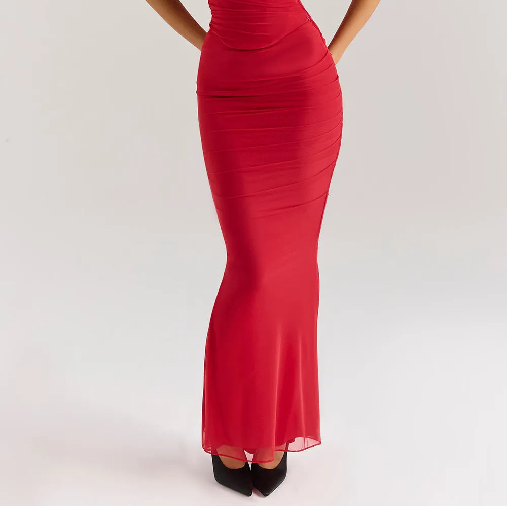 Tube Top & High-Waist Pencil Skirt Two-Piece Set - Red