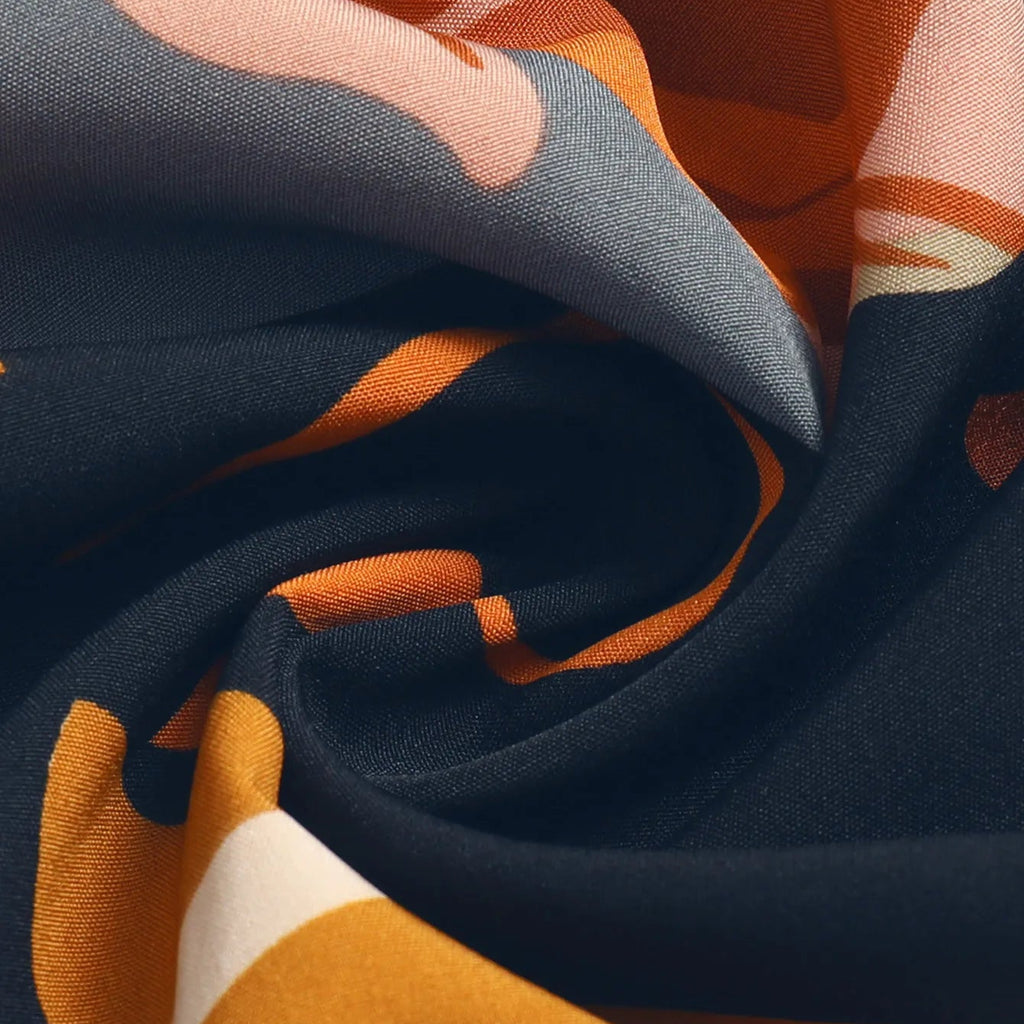 Floral Print Mid-Length A-Line Skirt - Navy Blue Floral