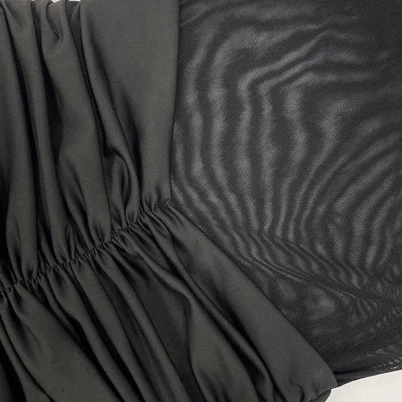 Halter Neck Pleated Bodycon Dress - Black