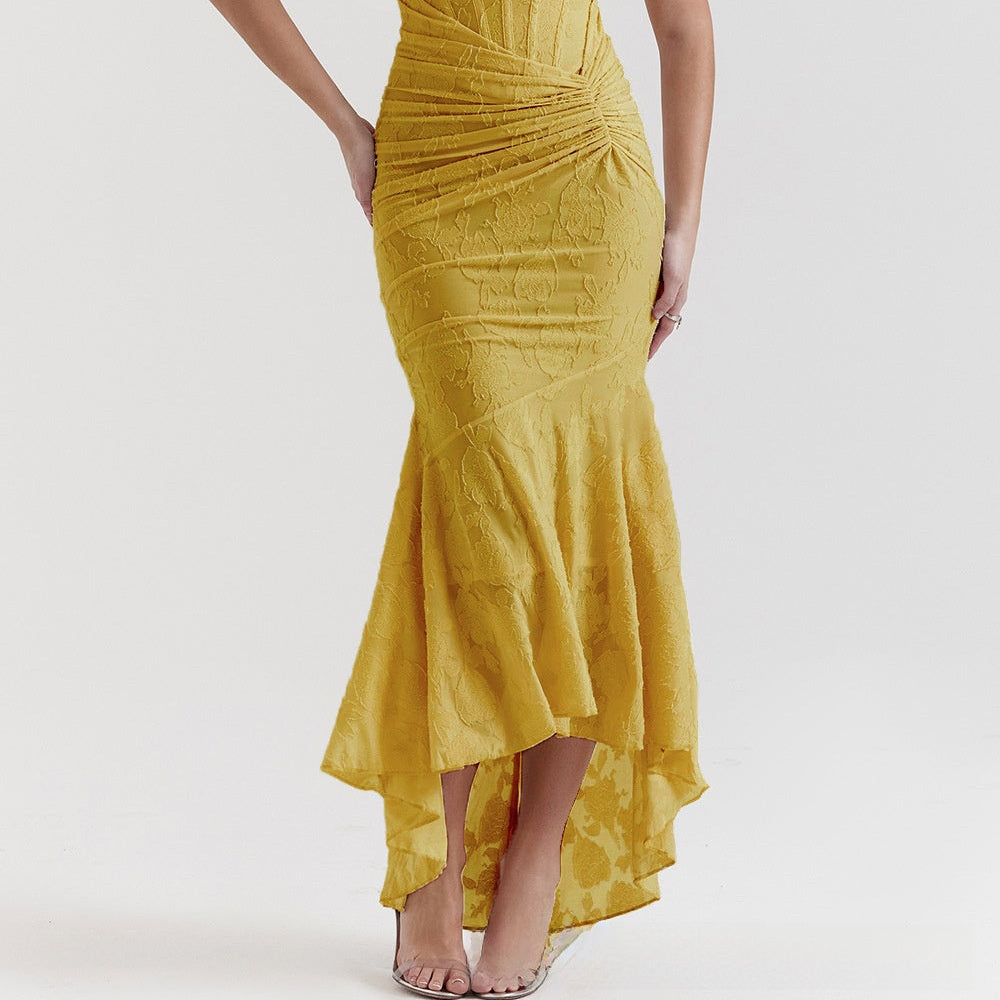 Square-neck Corset Strap Maxi Dress - Yellow