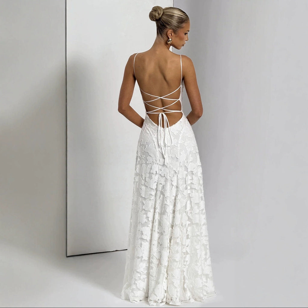 European-American Inspired Halter Dress - White