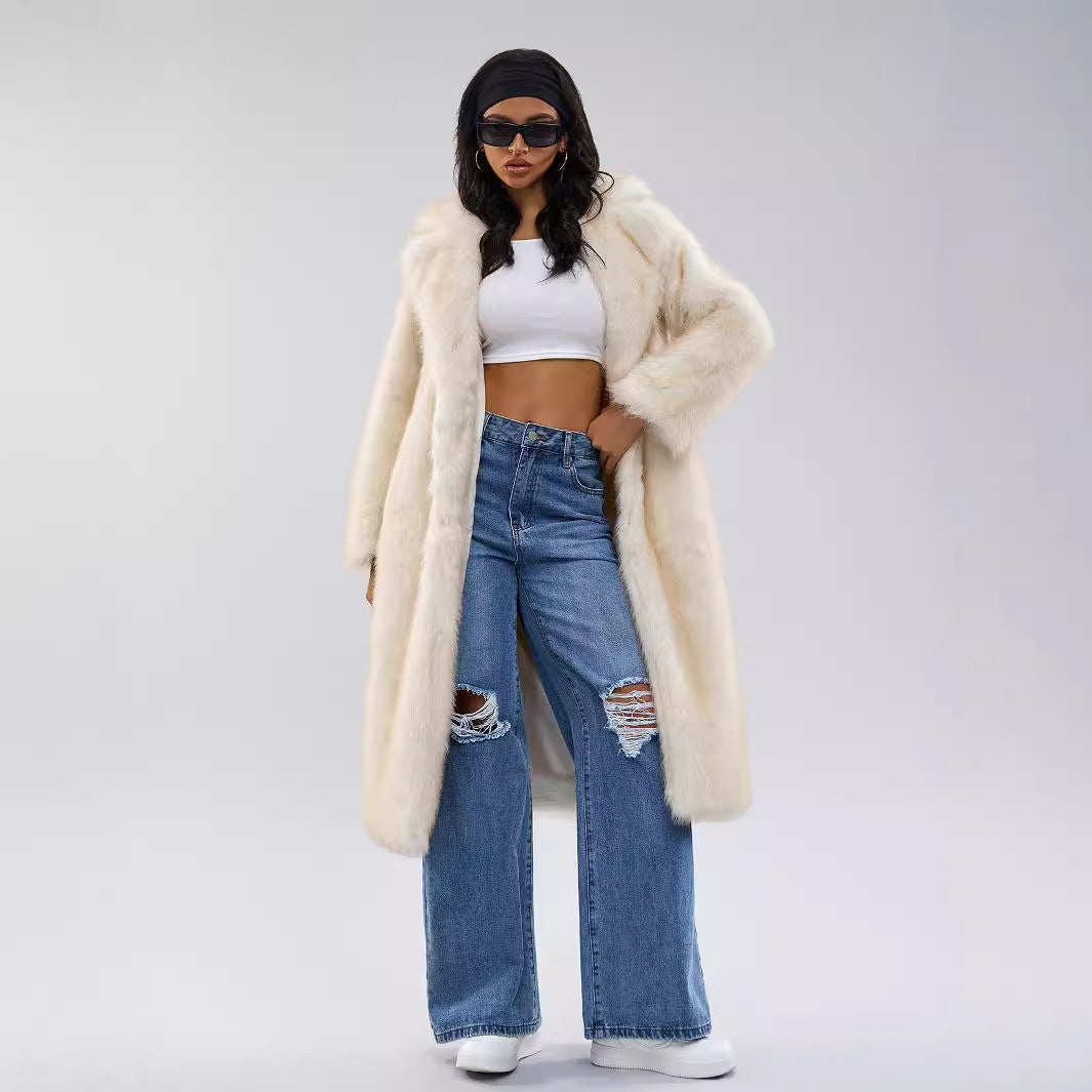 Long Scarf Collar Winter Coat – White