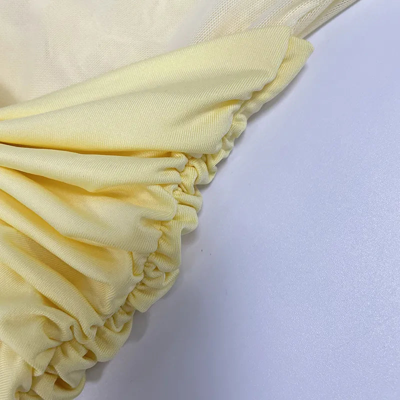 Halter Neck Pleated Bodycon Dress - Yellow