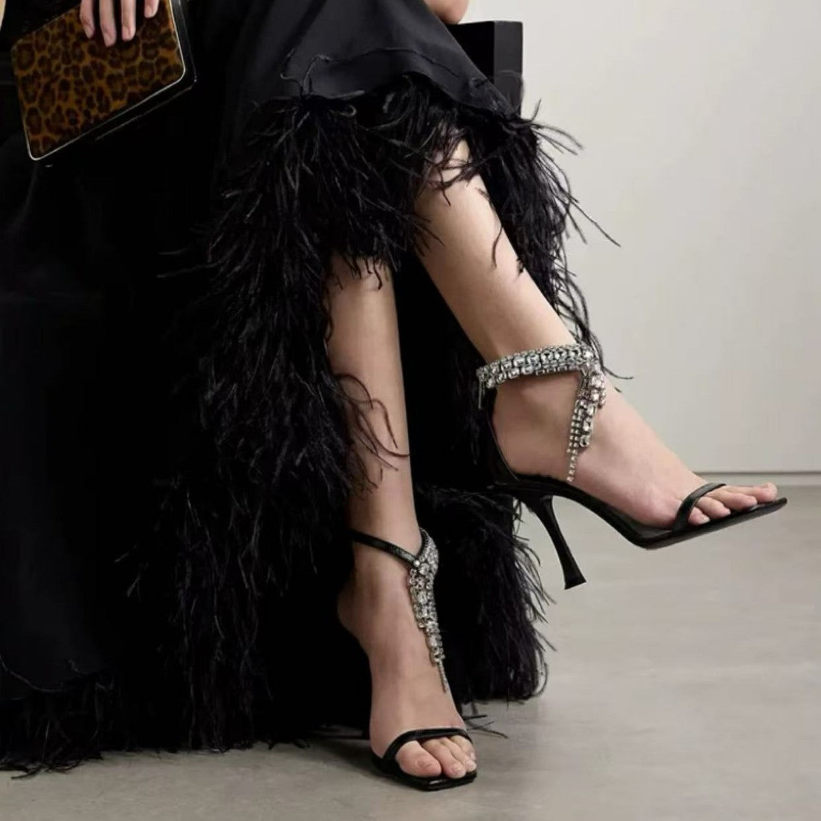 French-Style Rhinestone Open-Toe Stiletto Heels