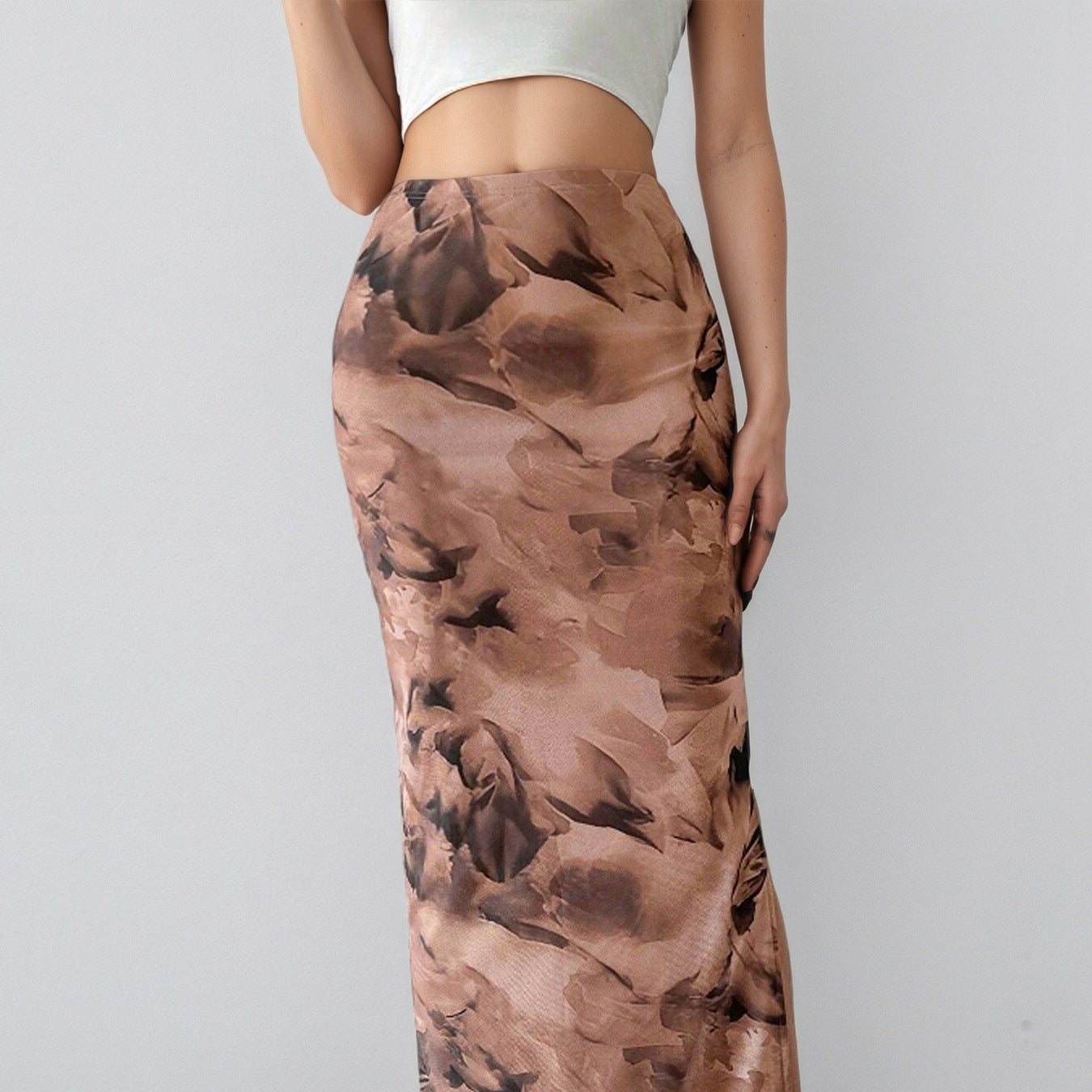 Printed Long Skirt with Side Slit - Pink
