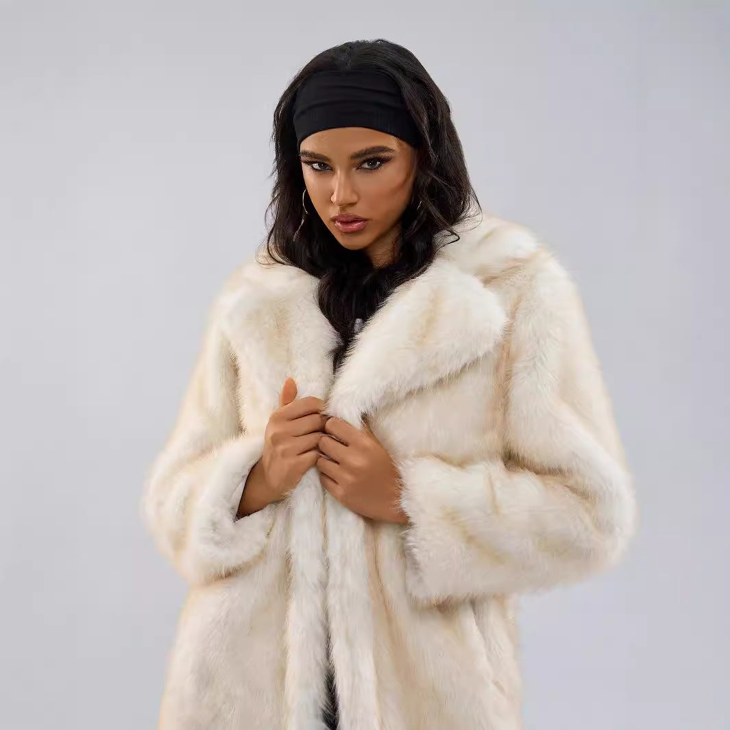 Long Scarf Collar Winter Coat – White