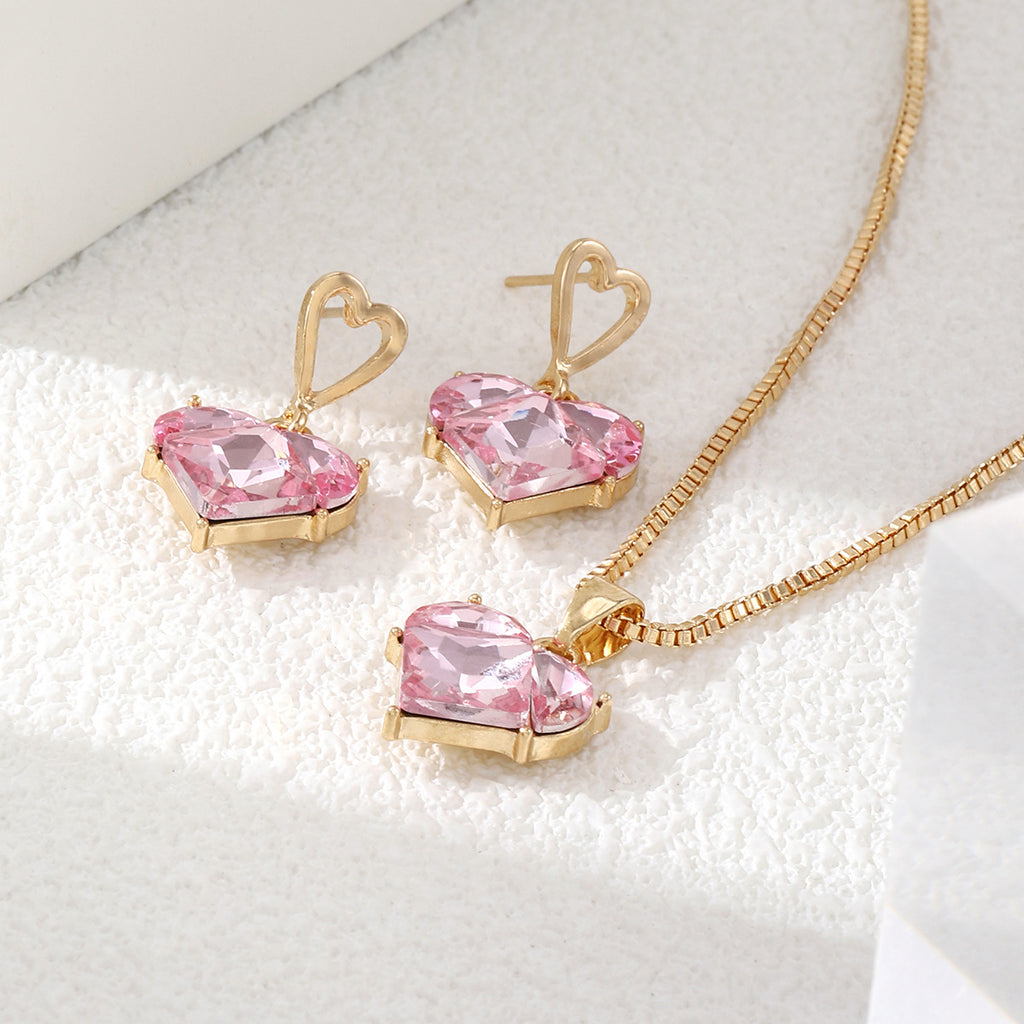 Pink Heart Jewelry Set - Earrings & Necklace