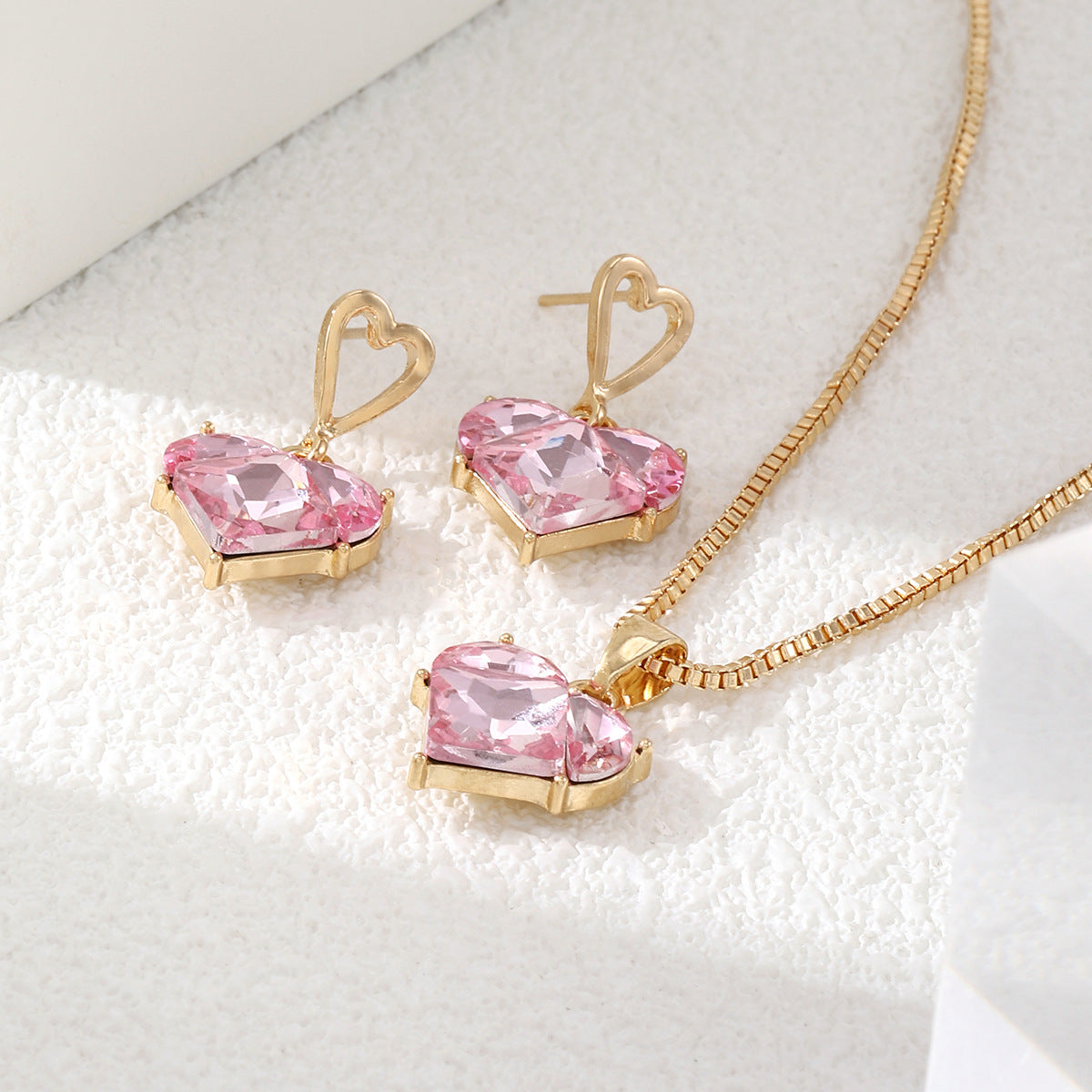 Pink Heart Jewelry Set - Earrings & Necklace