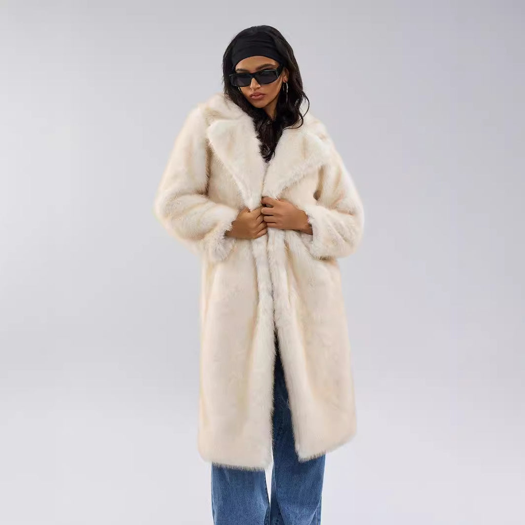 Long Scarf Collar Winter Coat – White