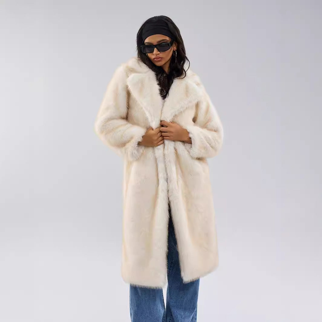 Long Scarf Collar Winter Coat – White