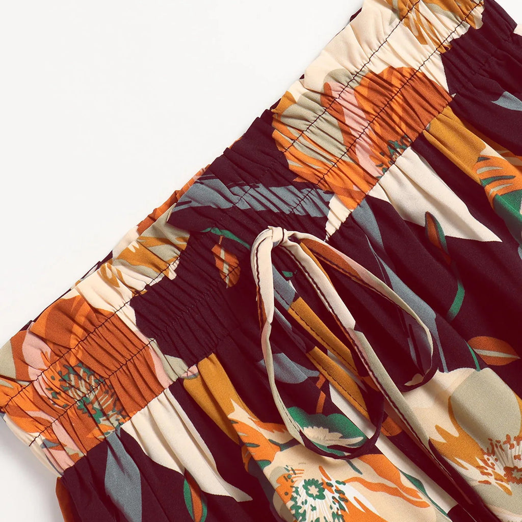 Floral Print Mid-Length A-Line Skirt - Burgundy Floral