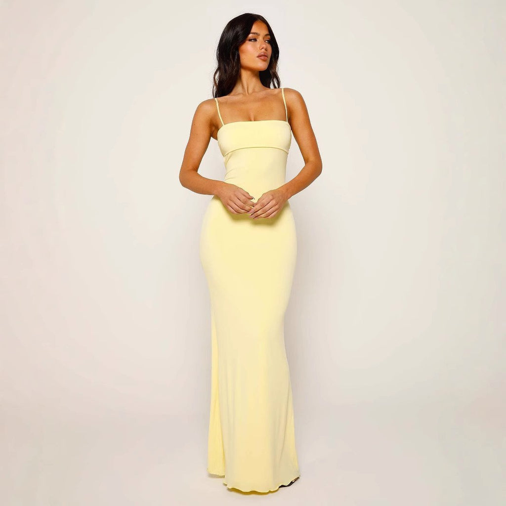 Backless Deep V Summer Dress – Yellow