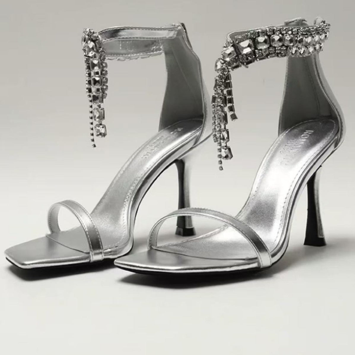 French-Style Rhinestone Open-Toe Stiletto Heels