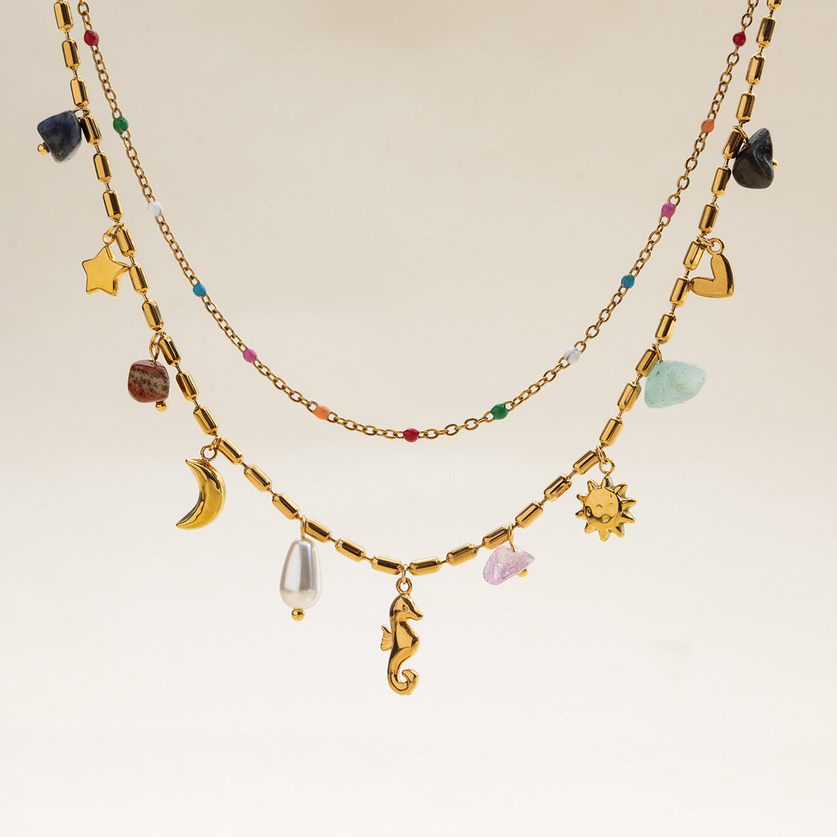 Titanium Steel Seahorse Pearl Necklace