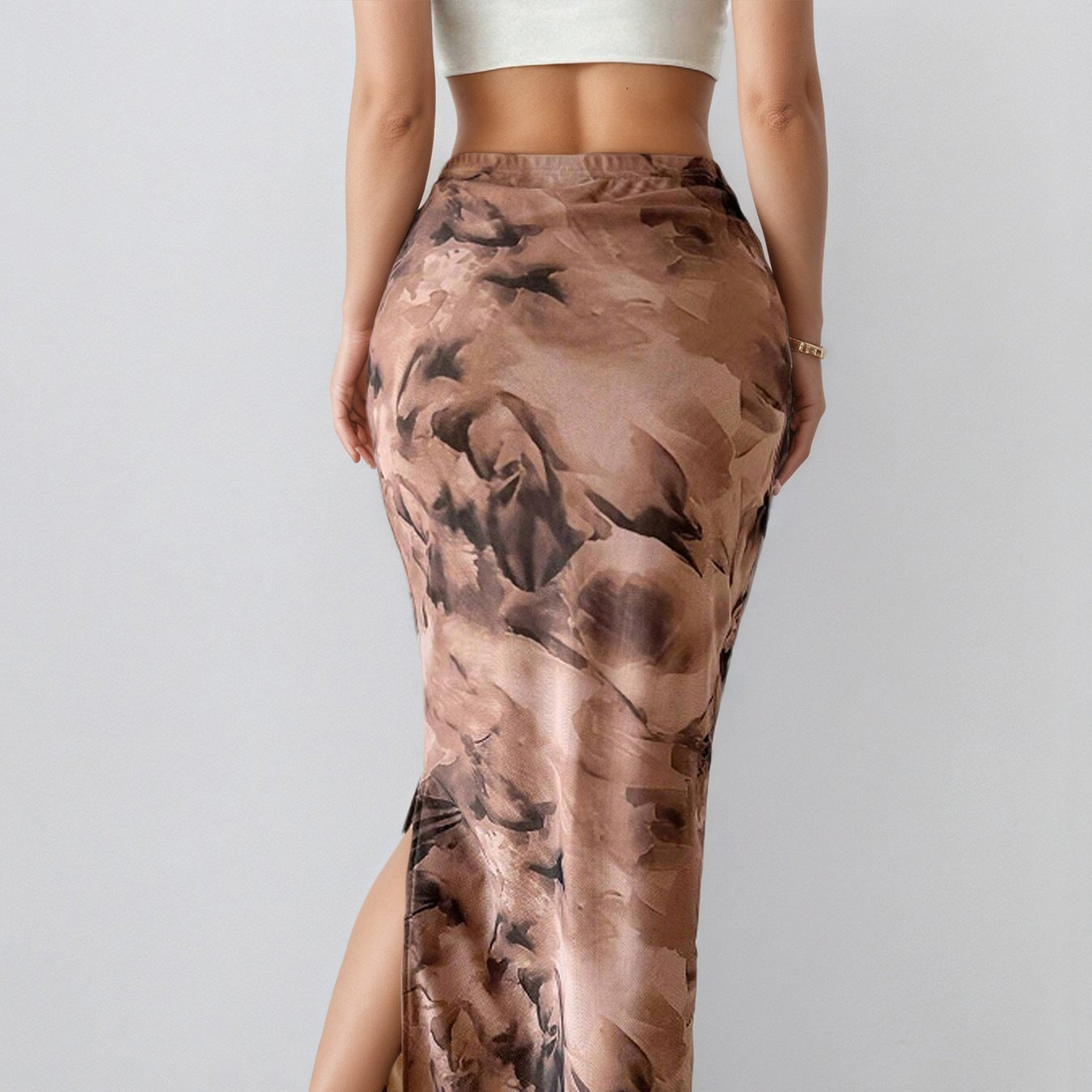 Printed Long Skirt with Side Slit - Pink