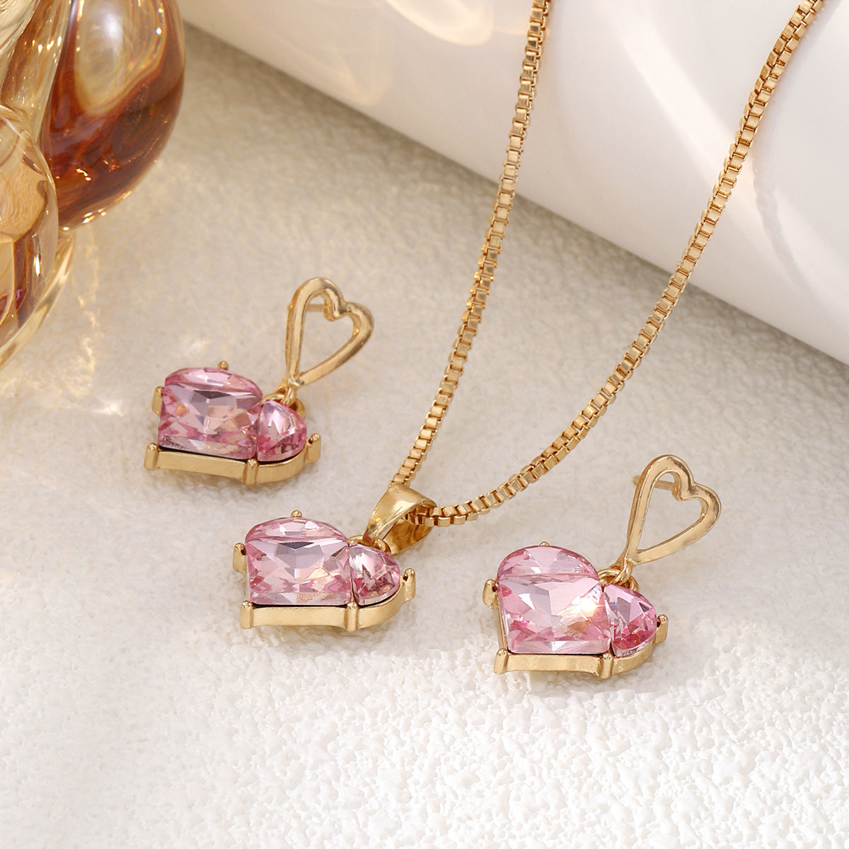 Pink Heart Jewelry Set - Earrings & Necklace