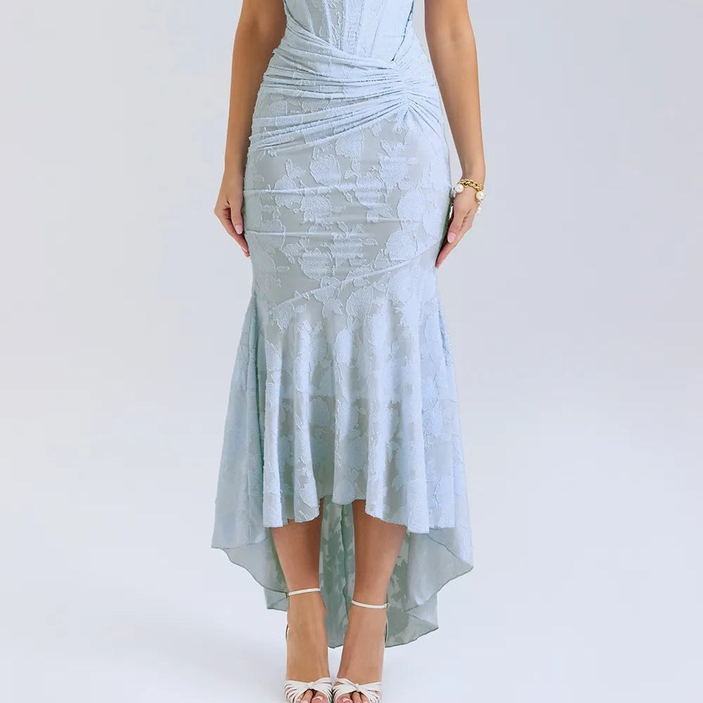 Square-neck Corset Strap Maxi Dress - Blue