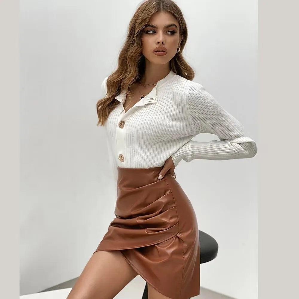 Leather Mini Skirt - Brown