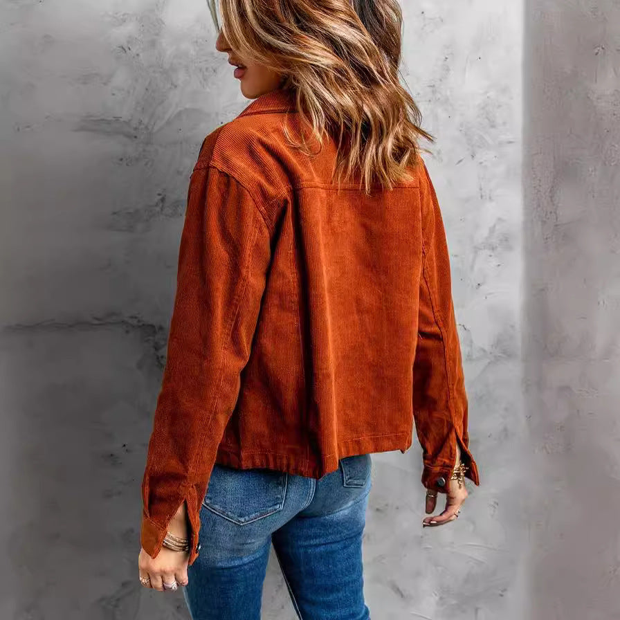 Slim-Fit Denim Jacket with Lapel Collar – Orange