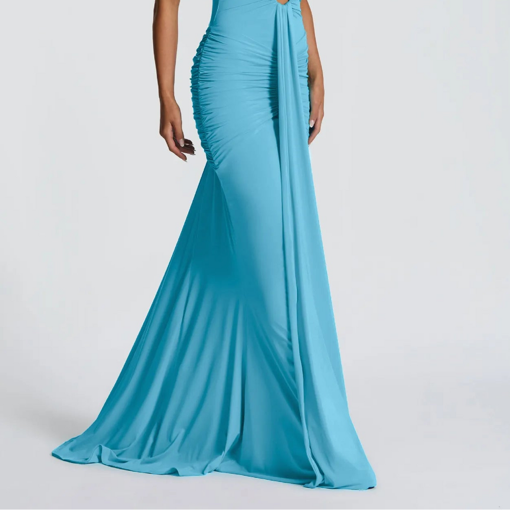 Halter Lace-Up Backless Maxi Dress - Blue