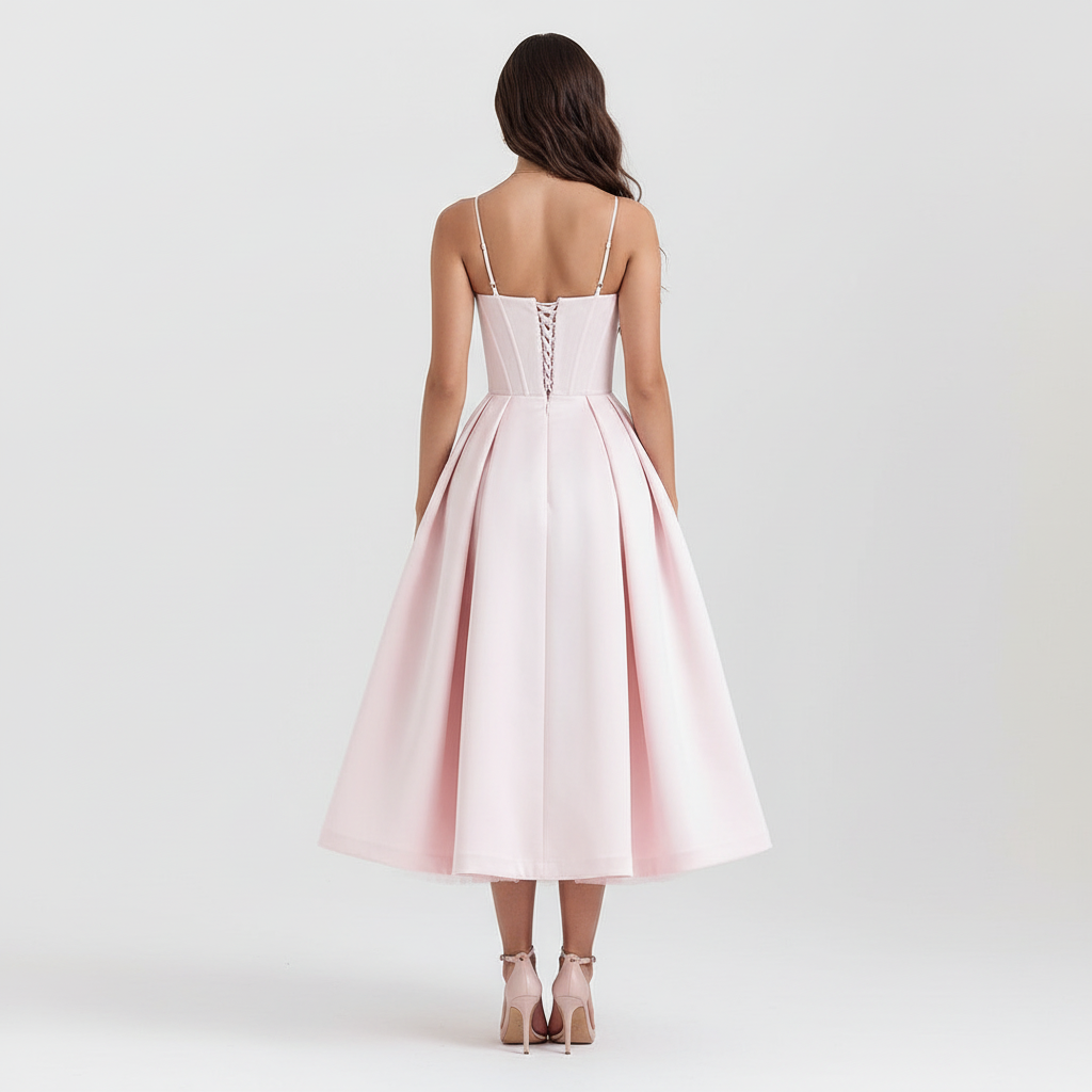Back view - Ballet Pink Satin Corset Dress