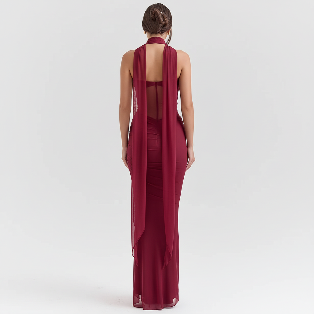 Back view - Burgundy dress on model