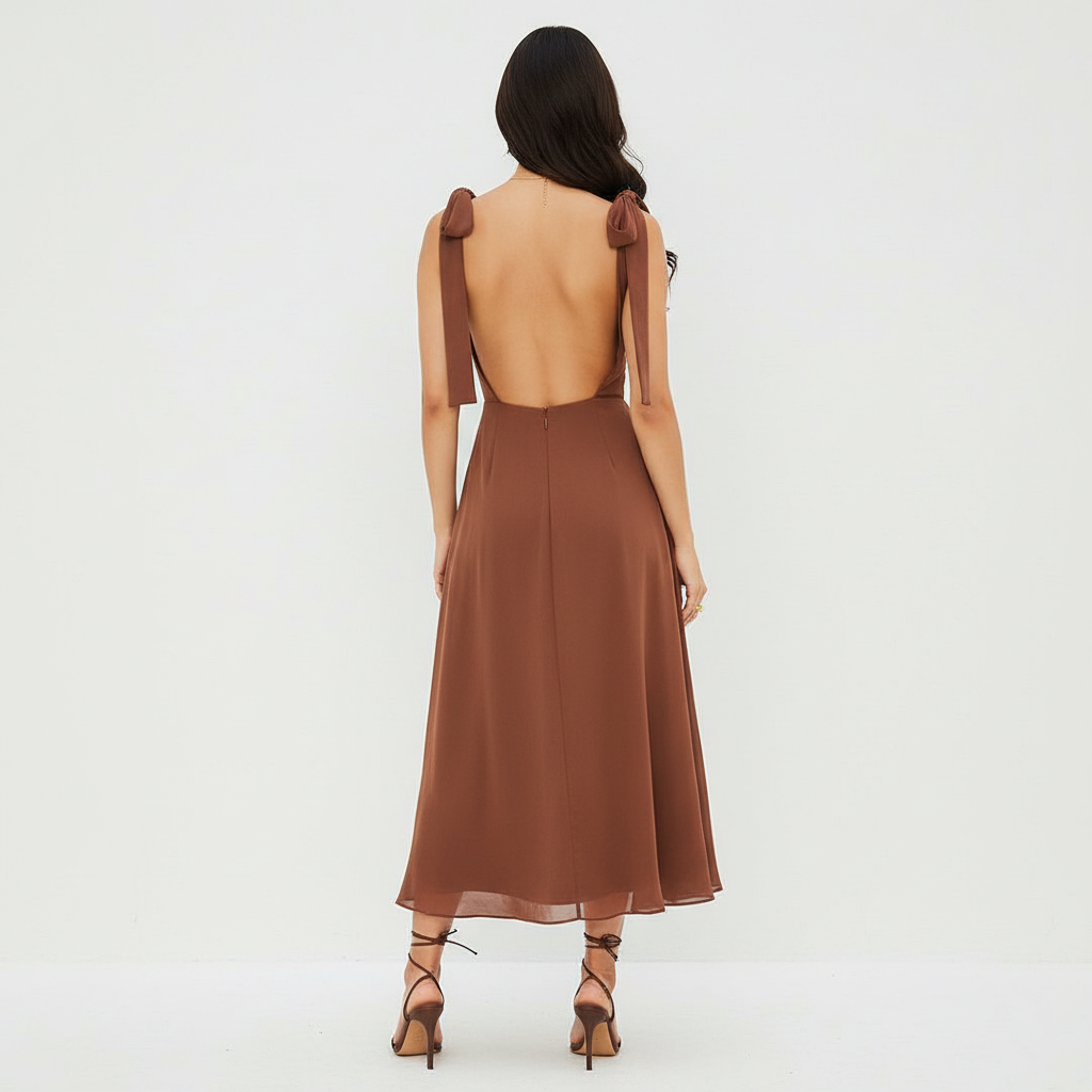 Back view - Coffee chiffon dress