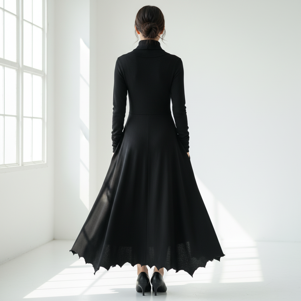 Back view - Cross Neck Knitted Maxi Dress Black