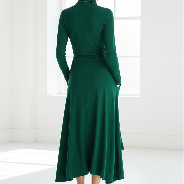 Back view - Cross Neck Knitted Maxi Dress Green