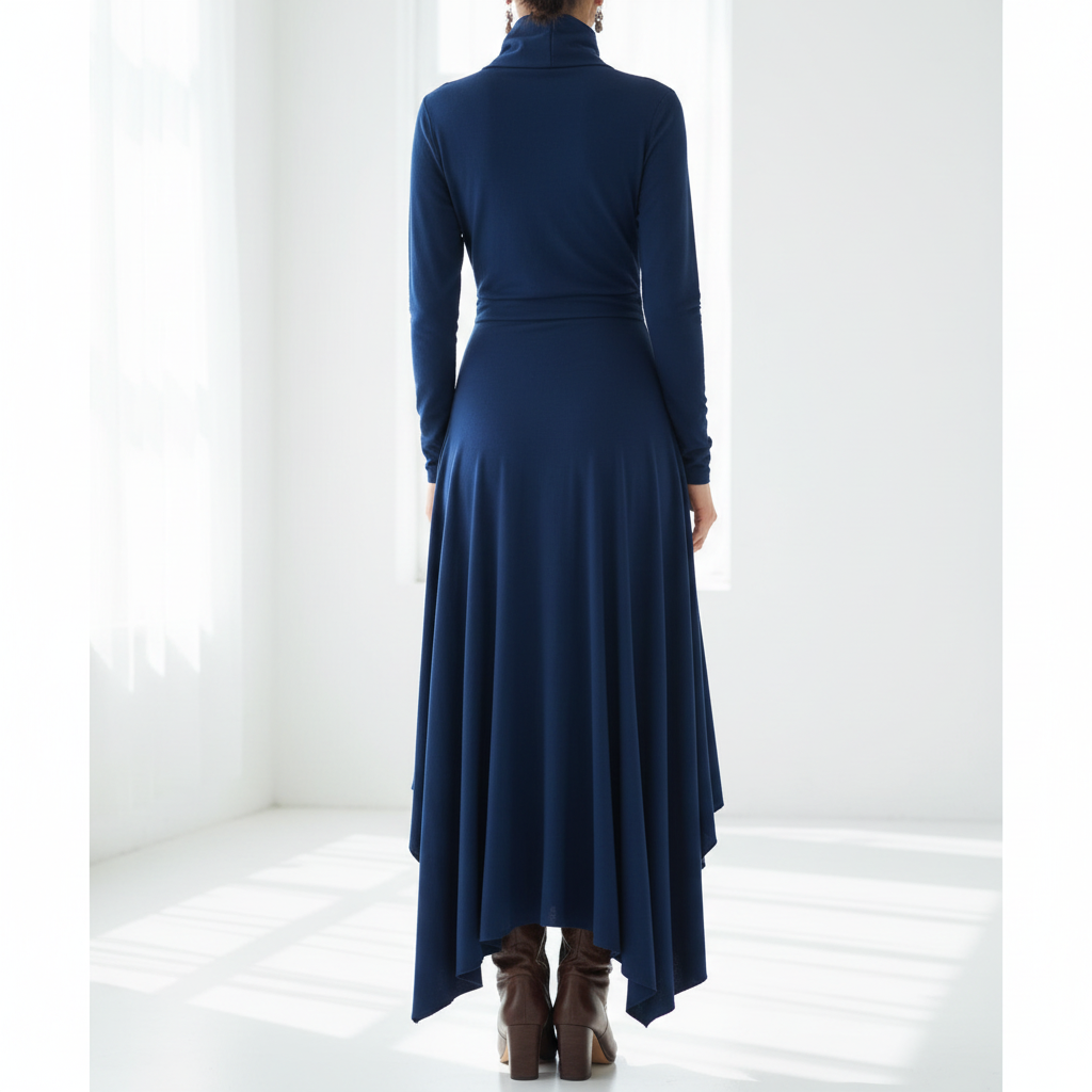 Back view - Cross Neck Knitted Maxi Dress Royal Blue