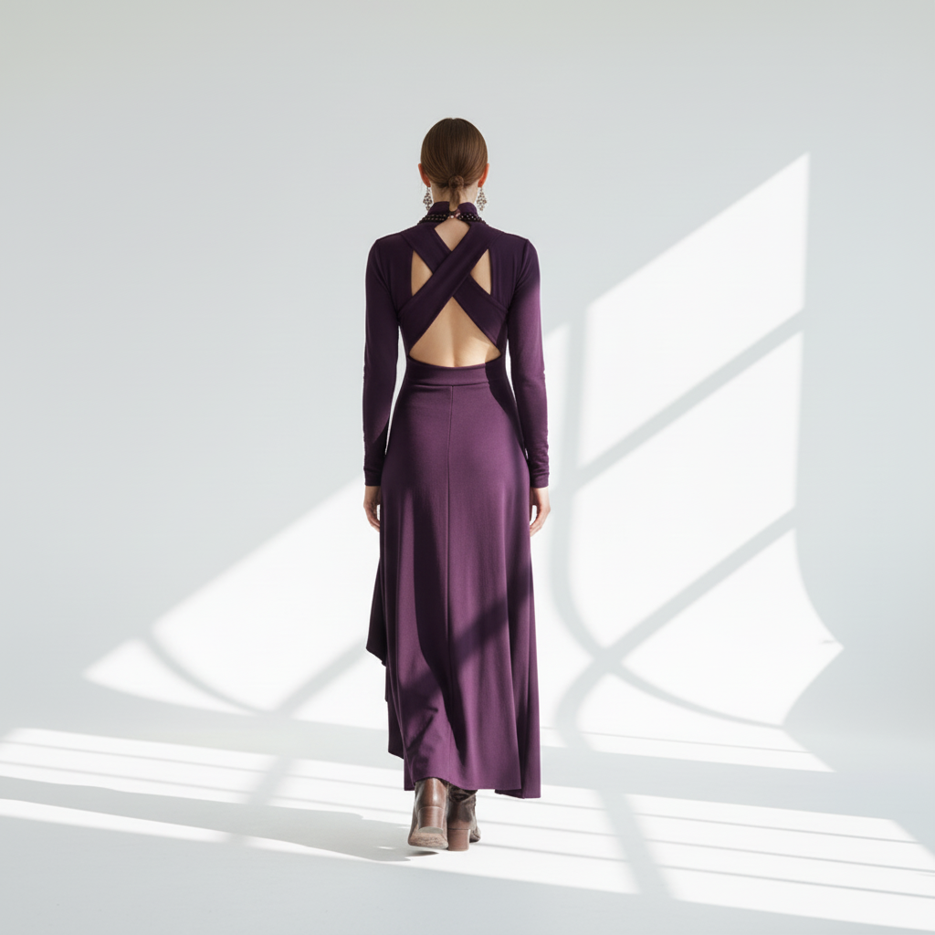 Back view - Cross Neck Knitted Maxi Dress