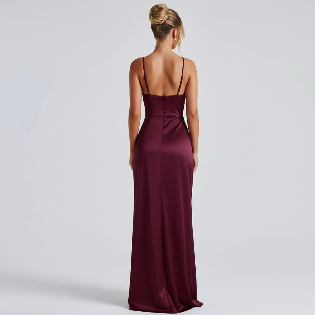 Back view - Elegant Slim-Fit Slip Dress Burgundy