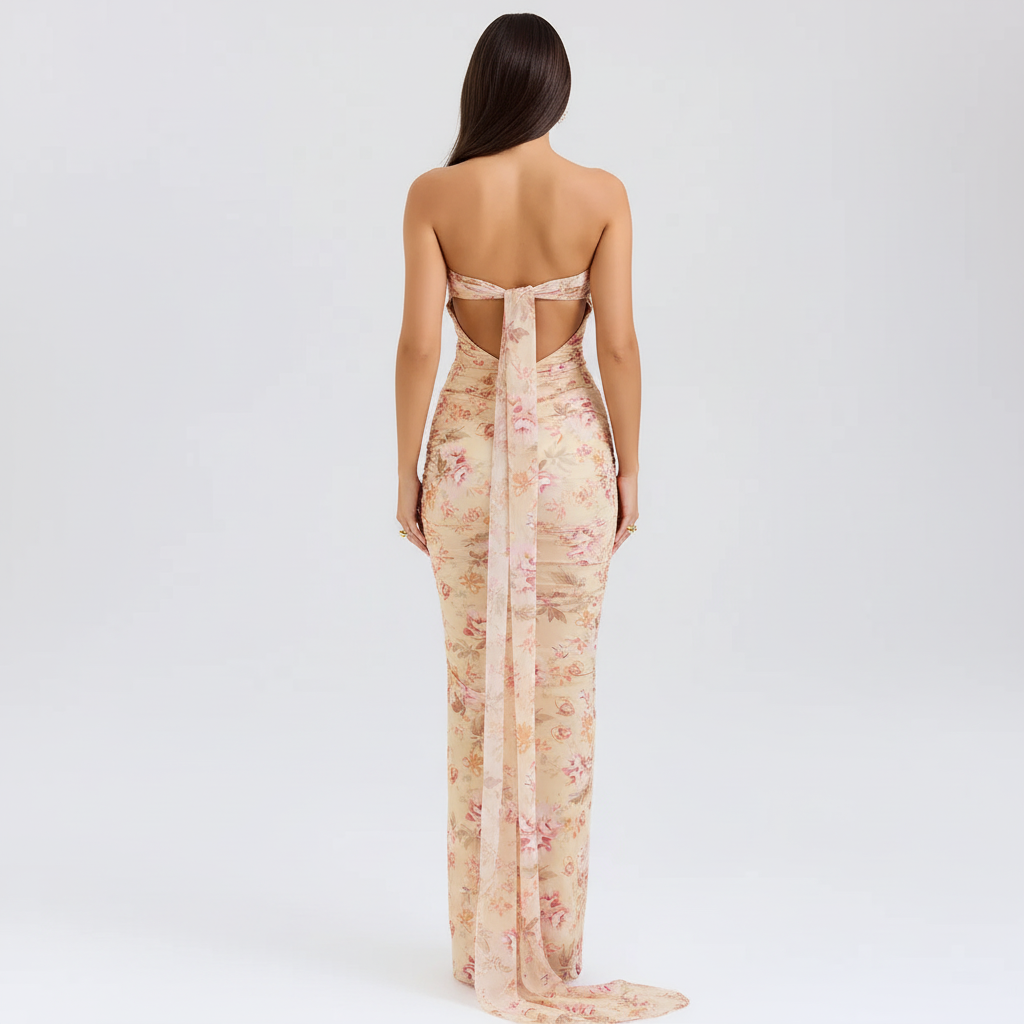 Back view - Floral dress on model