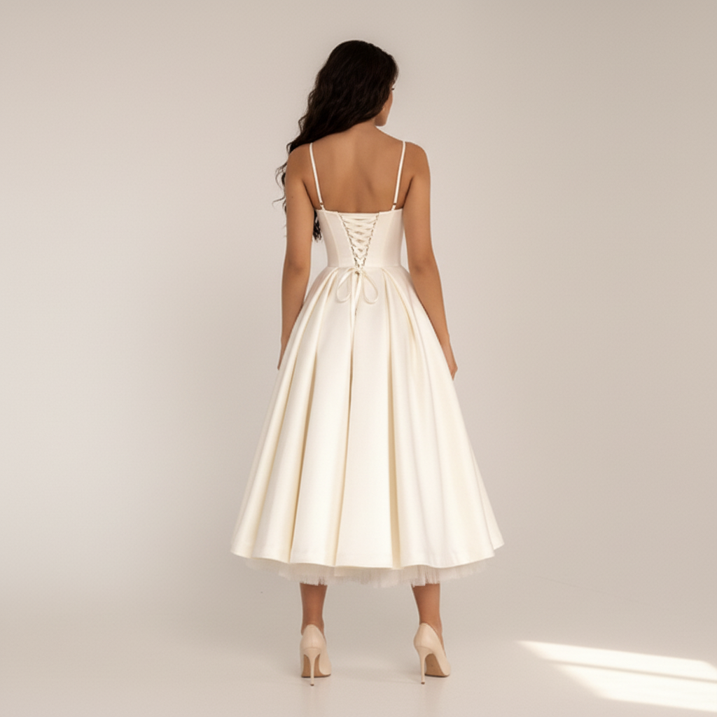 Back view - Khaki Satin Corset Dress