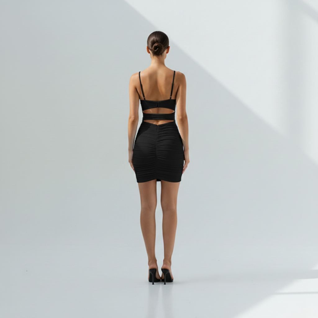 Back view of Hollow Waist Cut-Out Dress - Black