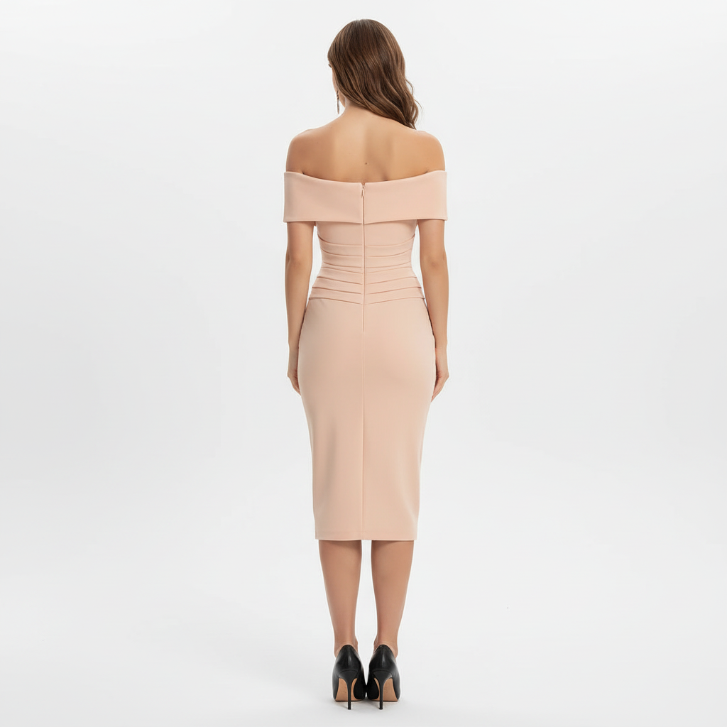 Back view of Off-Shoulder Bodycon Dress - Apricot