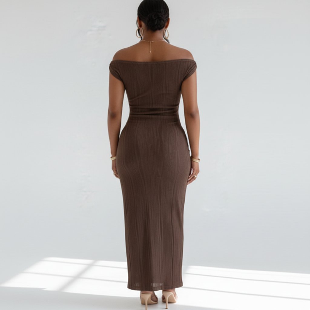 Back view - Off-Shoulder Water Ripple Maxi Dress