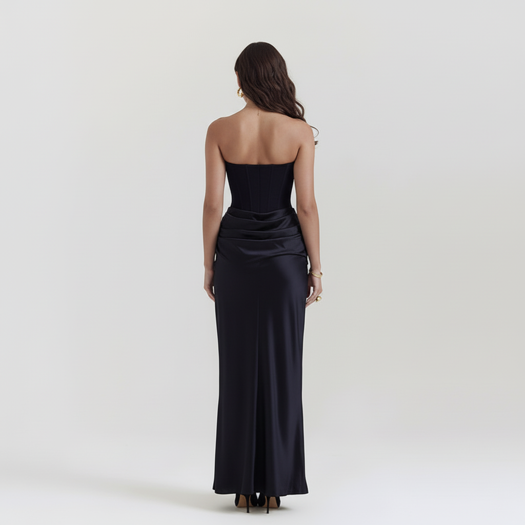 Back view - Pleated Tube Top Maxi Dress