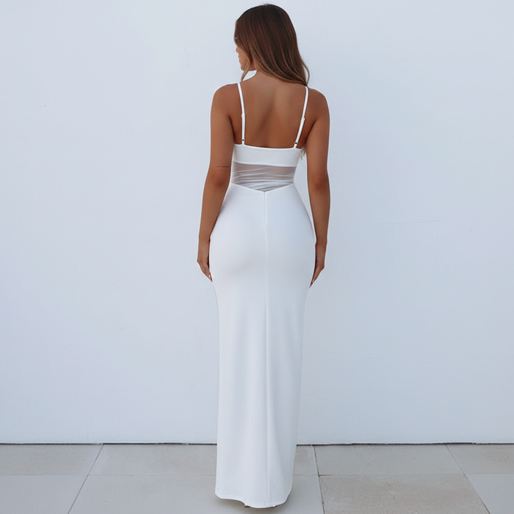 Back view square - Mesh Spliced Bodycon Dress White