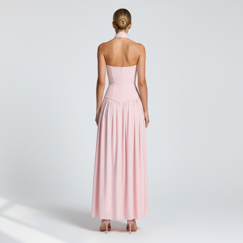 Back view - Strapless High Slit Maxi Dress Pink